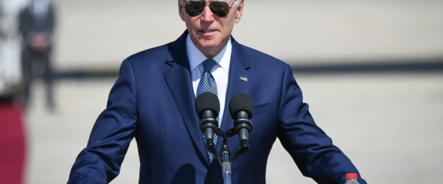 U.S. President Joe Biden speaks during a ceremony at Ben-Gurion Airport, July 13, 2022. Photo by Sraya Diamant/Flash90.