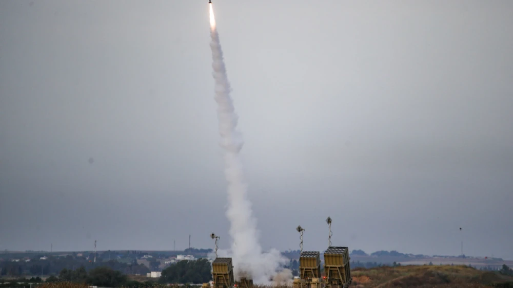 Israel's Iron Dome air-defense system fires an interceptor at rockets fired from the Gaza Strip, in Sderot on May 10, 2023. Photo by Flash90.