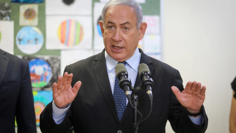 Israeli Prime Minister Benjamin Netanyahu during a visit to a Jerusalem school ahead of the opening of the school year, Aug. 25, 2020. Photo by Marc Israel Sellem/POOL.