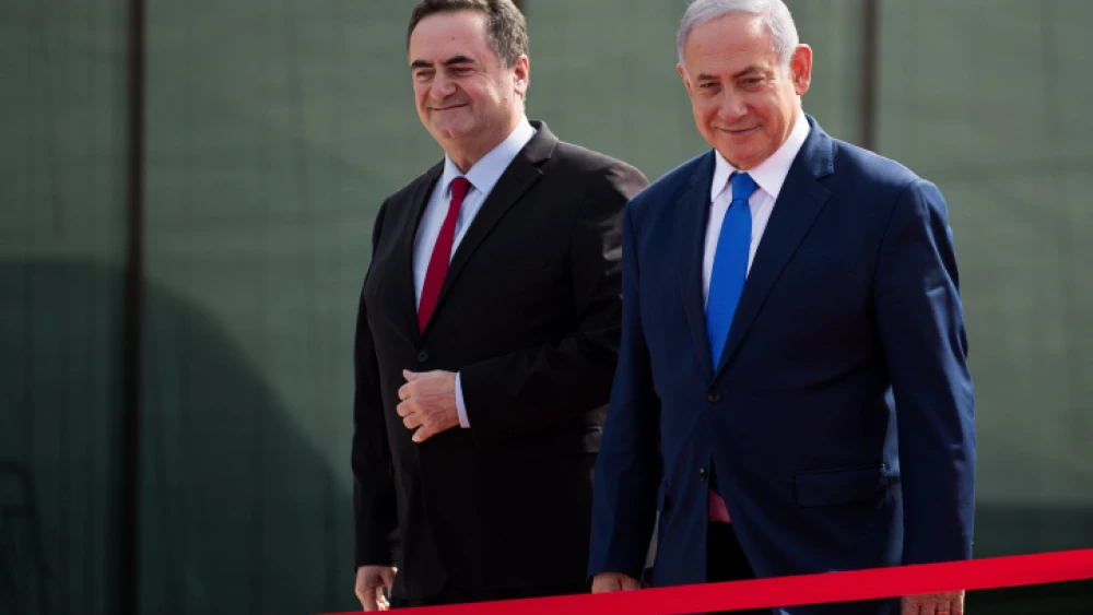 Then-Israeli Finance Minister Israel Katz and Prime Minister Benjamin Netanyahu at the opening ceremony for Ramon Airport near Eilat, Jan. 21, 2019. Photo by Yonatan Sindel/Flash90.