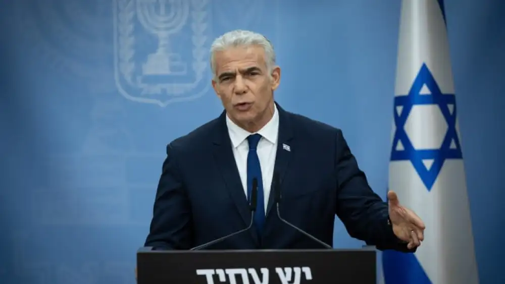 Yesh Atid Party head Yair Lapid speaks during a press conference at the Knesset in Jerusalem, July 24, 2023. Photo by Yonatan Sindel/Flash90.