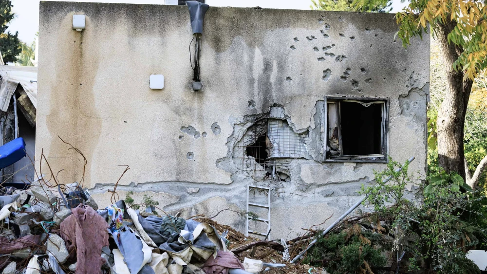Destruction at kibbutz Kfar Aza after the Hamas-led terrorist attacks of Oct. 7, in southern Israel, on Dec. 19, 2023. Photo by Moshe Shai/Flash90.