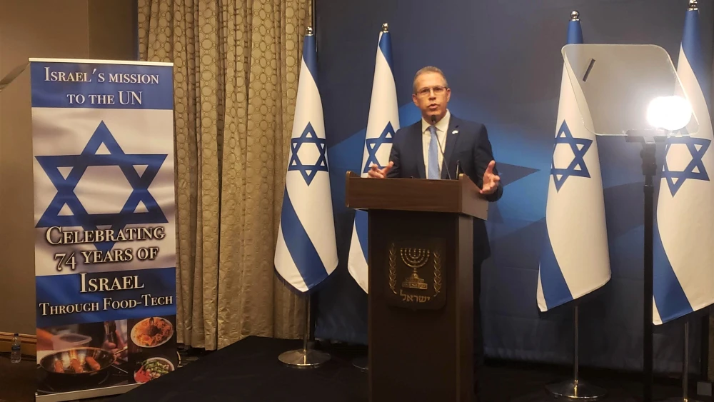 Israeli Ambassador to the United Nations Gilad Erdan at an Independence Day celebration featuring Israeli food tech on May 13, 2022. Photo by Mike Wagenheim.