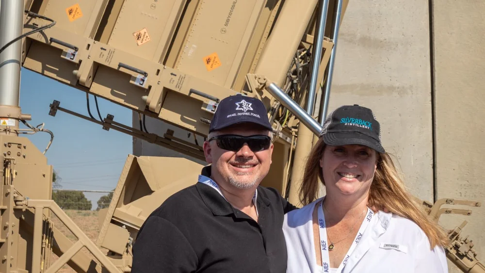 Rep. Denver Riggleman (R-Va.), posing in front of Israel's Iron Dome battery. Credit: Denver Riggleman via Twitter.