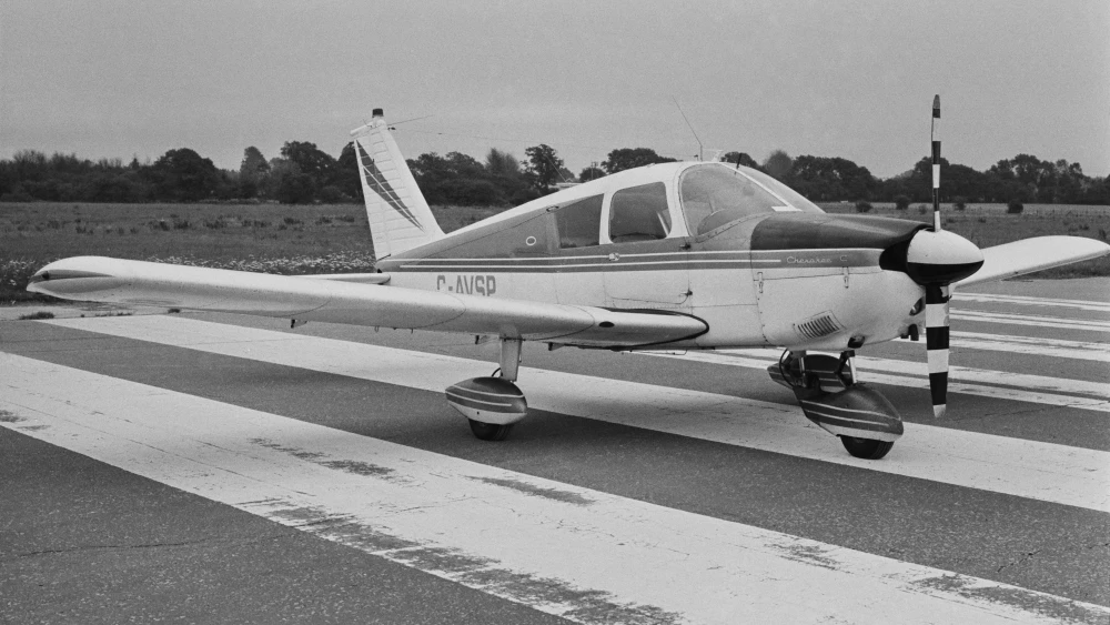 A Piper PA-28 Cherokee, light aircraft built by Piper Aircraft, UK, on Sep. 8, 1975. Photo by John Williams/Evening Standard/Hulton Archive/Getty Images.