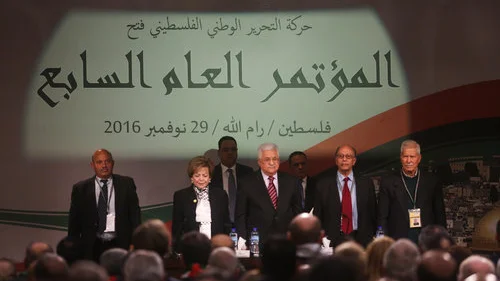 Palestinian Authority leader Mahmoud Abbas (center) attends the Nov. 29, 2017 opening ceremony of the Fatah Party’s Congress in Ramallah. Photo by Flash90.