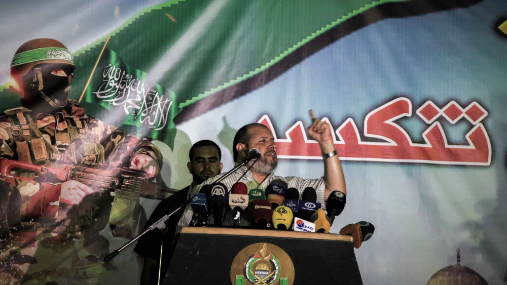 Hamas's Khalil al-Hayya speaks at a terrorist rally in Rafah in the southern Gaza Strip, Sept. 15, 2015. Photo by Emad Nassar/Flash90.