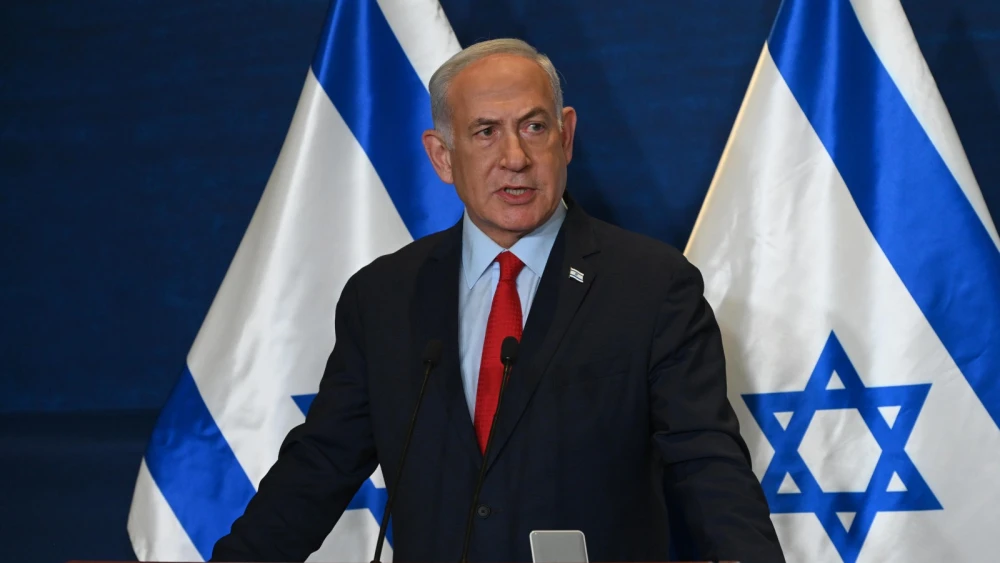 Israeli Prime Minister Benjamin Netanyahu issues a statement to the media on May 10, 2023. Credit: Haim Zach/GPO.