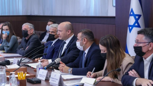 Israeli Prime Minister Naftali Bennett (without mask) during a cabinet meeting at the Prime Minister's Office in Jerusalem, Nov. 14, 2021. Photo by Marc Israel Sellem/POOL.