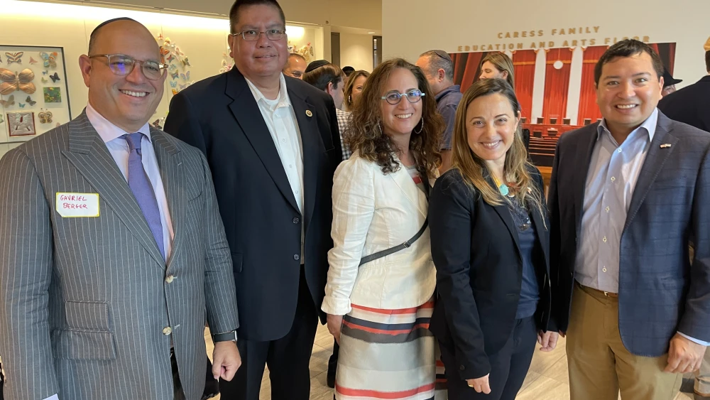 (Left to right) "Upheaval" screening host Gavriel Berger, Coushatta Tribal Council government member Kevin Sickey, producer Rachel Greenberg, Consul General of Israel to the Southwest Livia Link-Raviv, and former chairman of the Coushatta tribe David Sickey. Credit: Courtesy David Sickey.