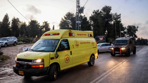 Medical and security personnel at the scene of a terrorist shooting at the Oz veGaon Nature Reserve in Judea, March 19, 2024. Photo by Chaim Goldberg/Flash90.