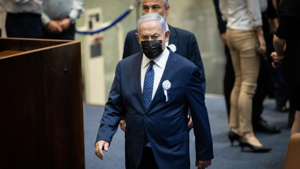 Opposition leader Benjamin Netanyahu arrives at the swearing-in ceremony of newly elected Israeli President Isaac Herzog at the Knesset in Jerusalem, on July 7, 2021. Photo by Yonatan Sindel/Flash90.