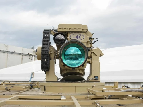 The IDF’s first operational high-power laser air defense system, “Iron Beam,” is displayed during a handover ceremony at a Rafael Advanced Defense Systems facility, Dec. 28, 2025. Credit: Defense Minister's Office.