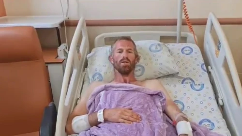 Shooting survivor Menachem Ordman at Hillel Yaffe Medical Center in Hadera, June 14, 2023. Source: Twitter