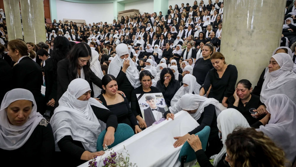The funeral of children who were killed at a soccer field by a rocket fired from Lebanon, in the Druze town of Majdal Shams in the Golan Heights, July 28, 2024. Photo by Jamal Awad/Flash90.