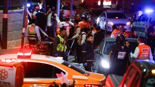 Israeli security forces at the scene of a terrorist shooting attack in Jerusalem's Neve Ya'akov neighborhood, Jan. 27, 2023. Credit: Olivier Fitoussi/Flash90.