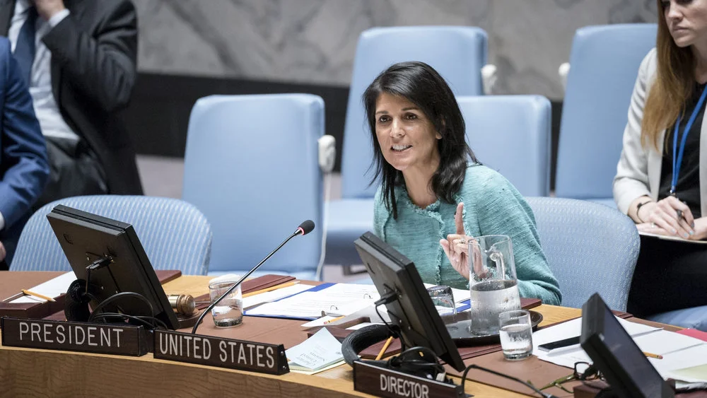 Then-U.S. Ambassador to the United Nations Nikki Haley addresses a Security Council meeting. Credit: U.N. Photo/Rick Bajornas.
