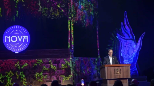 Israeli President Isaac Herzog attends the opening ceremony of an exhibition in Tel Aviv in memory of those murdered at the Nova Festival, Dec. 6, 2023. Photo by Amos Ben-Gershom/GPO.