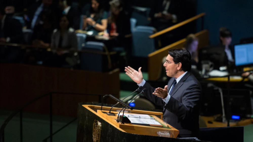 Ambassador to the U.N. Danny Danon speaks at an emergency General Assembly meeting in New York, Dec. 21, 2017. Photo by Amir Levy/Flash90.