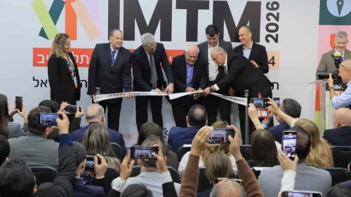 Israeli Tourism Minister Haim Katz cuts the ribbon for the official opening of the the International Mediterranean Tourism Market (IMTM) 2026 on Tuesday in Tel Aviv. Credit: Ronen Horesh, February 3, 2026.