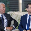 U.S. President Joe Biden with Israeli President Isaac Herzog during a ceremony at the President's Residence in Jerusalem, July 14, 2022. Credit: Yonatan Sindel/Flash90.