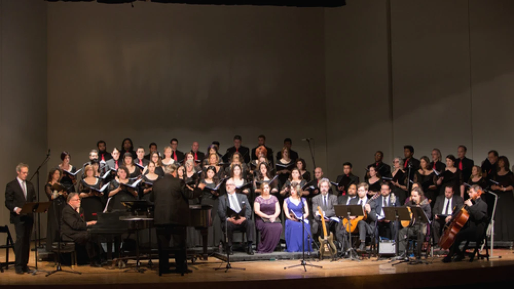 A performance of Neely Bruce’s oratorio, “Circular 14: The Apotheosis of Aristides,” named after Aristides de Sousa Mendes's issuing of thousands of lifesaving visas to Jewish and non-Jewish refugees against the Portuguese government’s “Circular 14,” which made it illegal for Holocaust refugees to pass through Portugal. Credit: Courtesy of the Sousa Mendes Foundation.