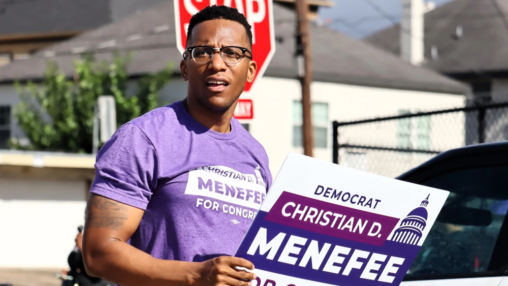 Christian Menefee campaigns at Texas Southern University's Homecoming Parade on Oct. 17, 2025. Credit: 2C2K Photography/Flickr/Creative Commons via Wikimedia Commons.