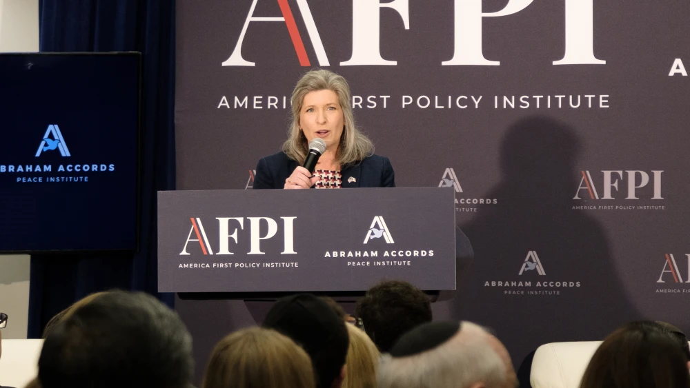 Sen. Joni Ernst (R-Iowa) speaks during an event on Monday celebrating the second anniversary of the Abraham Accords signing held by the Abraham Accords Peace Institute and the America First Policy Institute in Washington D.C. Photo by Dmitriy Shapiro.