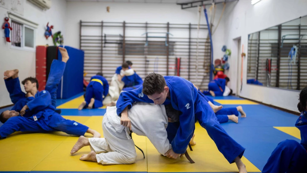 Israelis train during a judo practice in Ramat Gan, Israel on July 5, 2024. Photo by Dor Pazuelo/FLASH90.