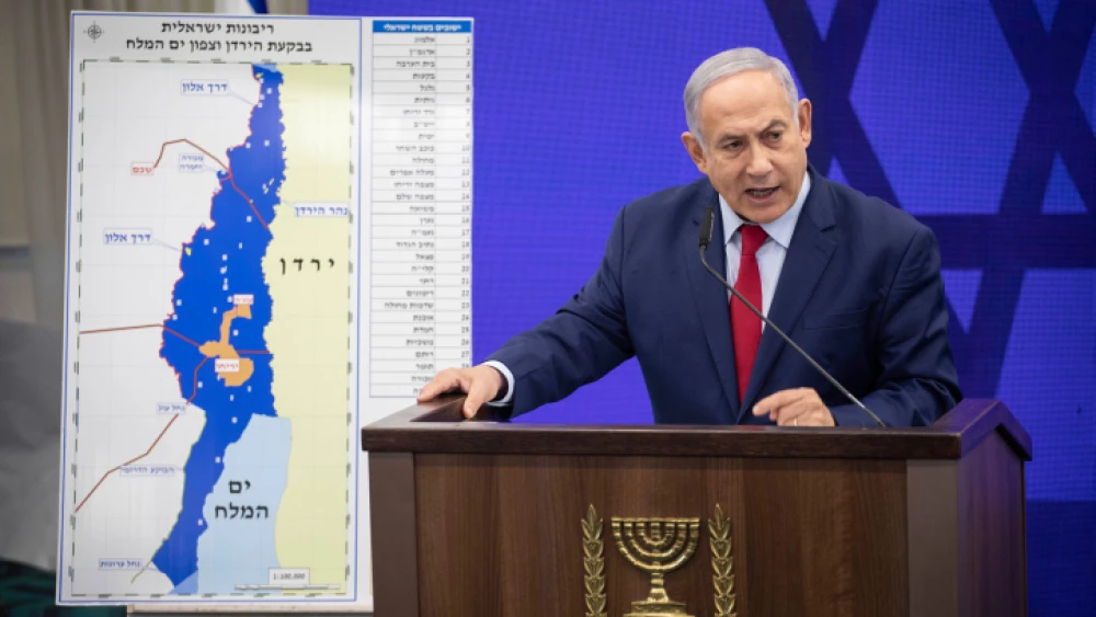 Israeli Prime Minister Benjamin Netanyahu delivers a statement to the press regarding the extension of Israeli sovereignty over the Jordan Valley and its Jewish settlements, Sept. 10, 2019. Credit: Hadas Parush/Flash90.