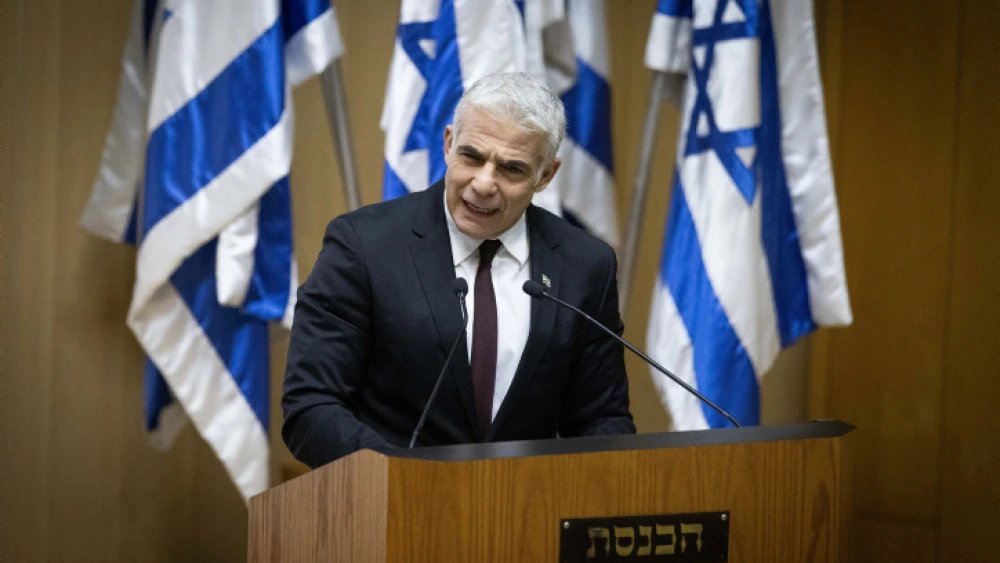 Israeli Foreign Minister Affairs Yair Lapid speaks at an event in the Knesset celebrating the one-year anniversary of the Abraham Accords, Oct. 11, 2021. Photo by Yonatan Sindel/Flash90.