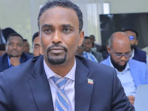Minister of Foreign Affairs and International Cooperation Abdirahman Dahir Adam Bakal attends a meeting at the ministry in Hargeisa, Somaliland, in 2020. Credit: Courtesy of the Republic of Somaliland.