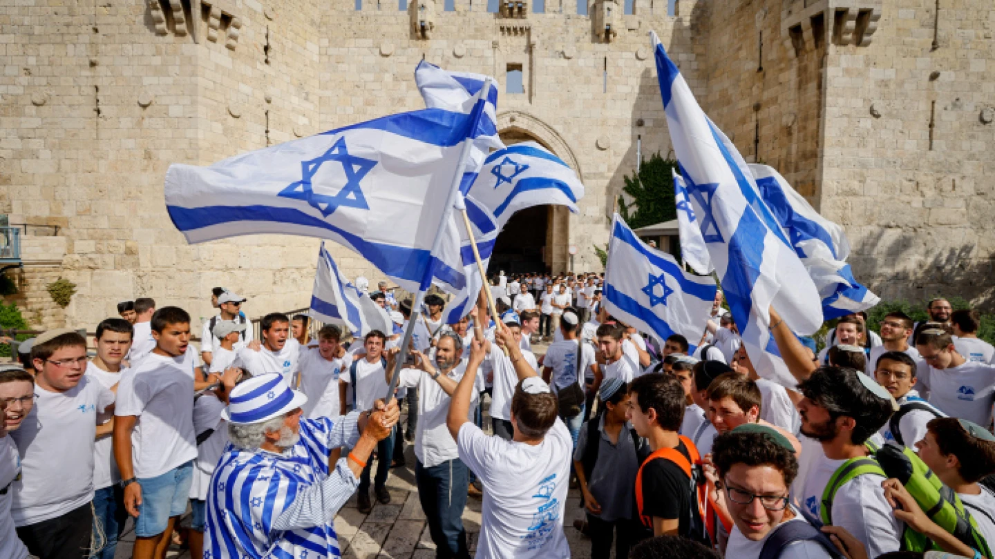 Jerusalem Day celebrations at Damascus Gate in Jerusalem's Old City, May 29, 2022. Photo by Olivier Fitoussi/Flash90.
