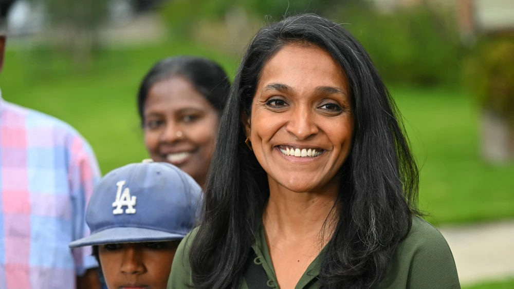 Nithya Raman, a member of the Los Angeles City Council, arrives to speak to members of the media after voting in the state’s primary election at Silverlake Community Church in Los Angeles, June 2, 2026. Credit: Patrick T. Fallon/AFP via Getty Images.
