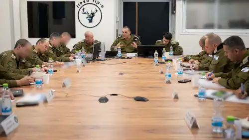 IDF Chief of Staff Lt. Gen. Eyal Zamir conducts a situational assessment at Northern Command headquarters in Safed alongside members of the General Staff Forum, March 6, 2026. Credit: IDF.