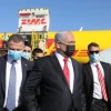 Israeli Prime Minister Benjamin Netanyahu and Health Minister Yuli Edelstein attend the arrival at Ben-Gurion International Airport of the DHL cargo jet bearing the first batch of Pfizer-BioNTech COVID-19 vaccines, Dec. 9 2020. Photo by Marc Israel Sellem/POOL.