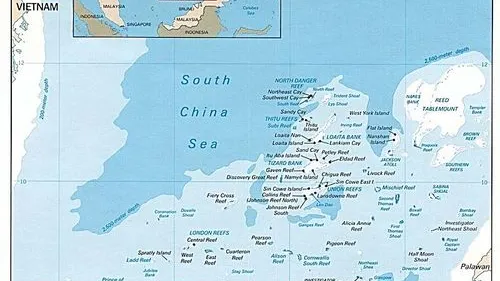 A map of the disputed Spratly Islands in the South China Sea. Credit: Wikimedia Commons.