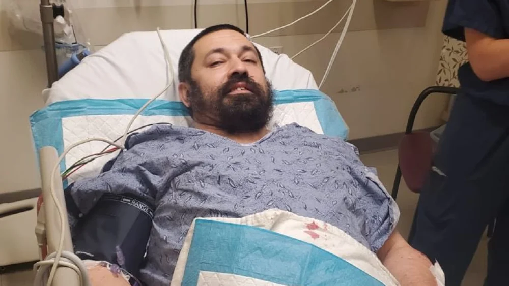 Rabbi Shlomo Noginski recovering in a Boston hospital. Source: Twitter.