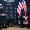 U.S. President Donald Trump speaks with UAE President Sheikh Mohamed bin Zayed Al Nahyan on the sidelines of the G7 summit in Evian-les-Bains, France, on June 16, 2026. Photo by Anna Moneymaker/Getty Images.