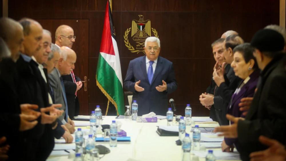Palestinian Authority leader Mahmoud Abbas at a meeting of the executive committee of the Palestine Liberation Organization in the city of Ramallah in the West Bank, on Feb. 13, 2017. Photo by Flash90.