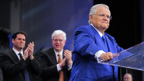 Christians United for Israel founder Pastor John Hagee addresses the 33rd annual "A Night to Honor Israel" in San Antonio on Sunday. Behind him are Israeli Ambassador to the U.S. Ron Dermer (left) and popular radio talk show host Dennis Prager, who both also spoke at the event. Credit: Paul Wharton Photography.