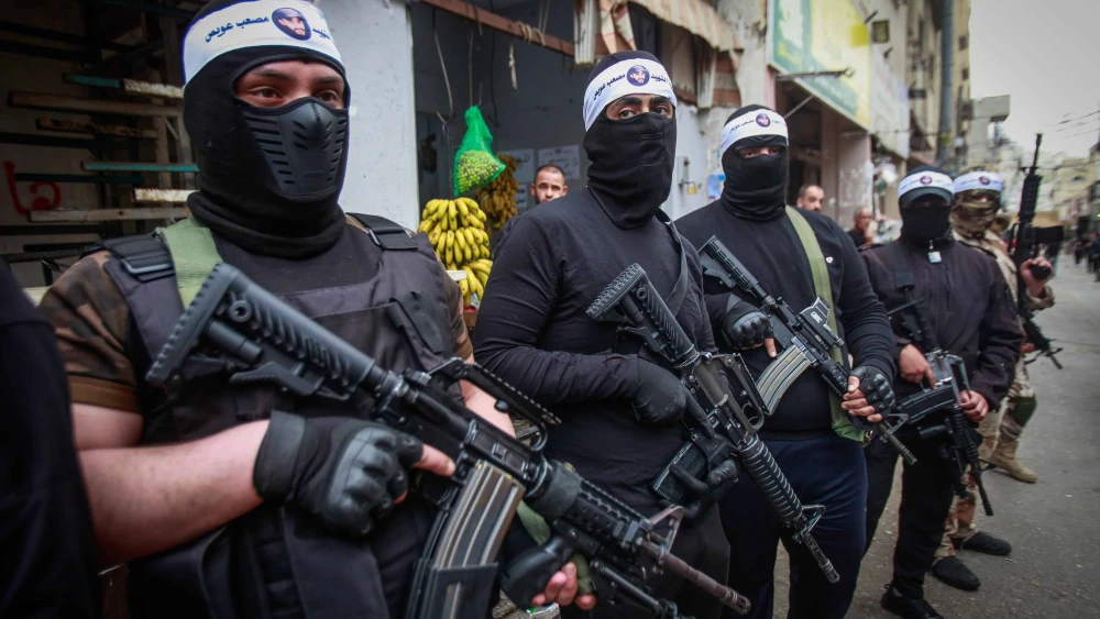 Fatah terrorists during a parade in the Balata camp on the outskirts of Nablus (Shechem) in Samaria, May 5, 2023. Photo by Nasser Ishtayeh/Flash90.
