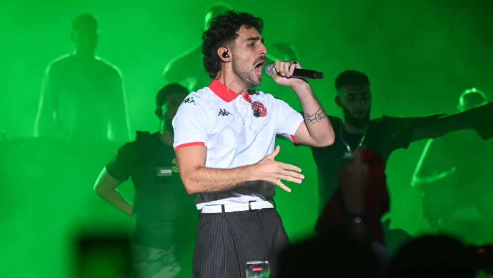 Palestinian singer Saint Levant performs during the 59th edition of the Carthage International Festival at the Roman Theatre in Carthage in Tunis on Aug. 5, 2025. Photo by Fethi Belaid/AFP via Getty Images.