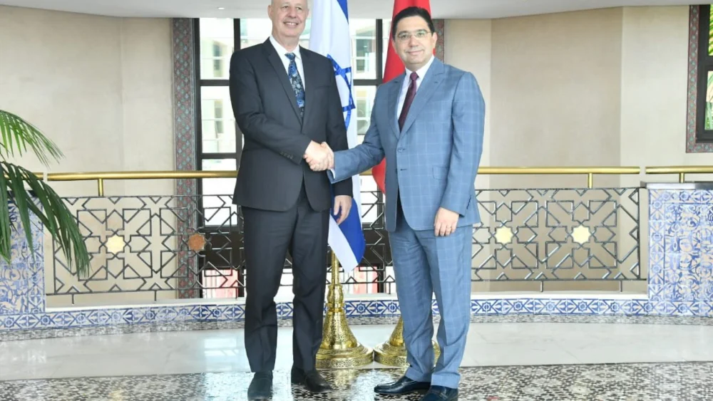 Israeli National Security Adviser Tzachi Hanegbi (left) with Moroccan Foreign Minister Nasser Bourita in Rabat, June 7, 2023. Source: Twitter.