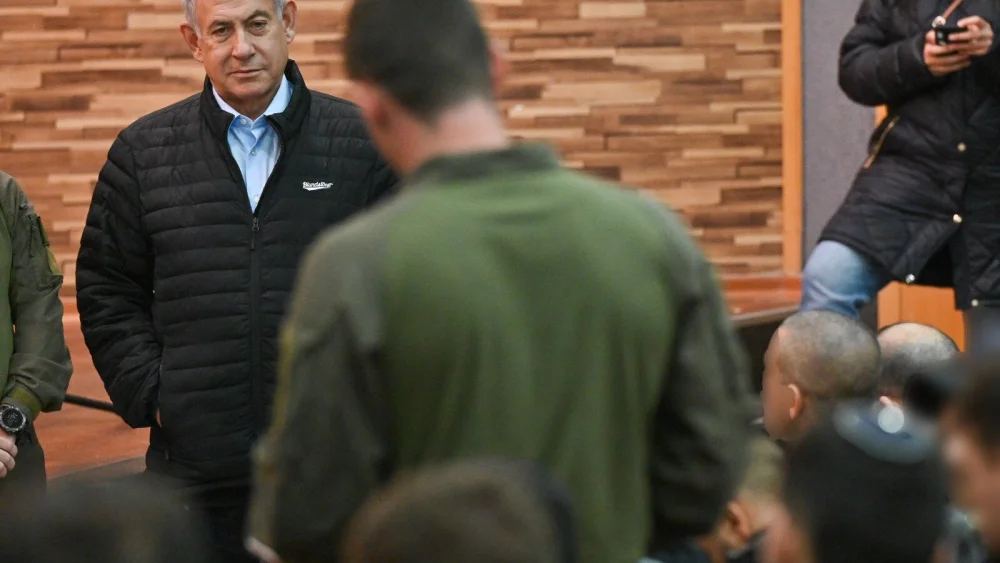 Israeli Prime Minister Benjamin Netanyahu speaks to IDF soldiers in the elite Duvdevan commando unit, Feb. 7, 2023. Credit: Kobi Gideon/GPO.