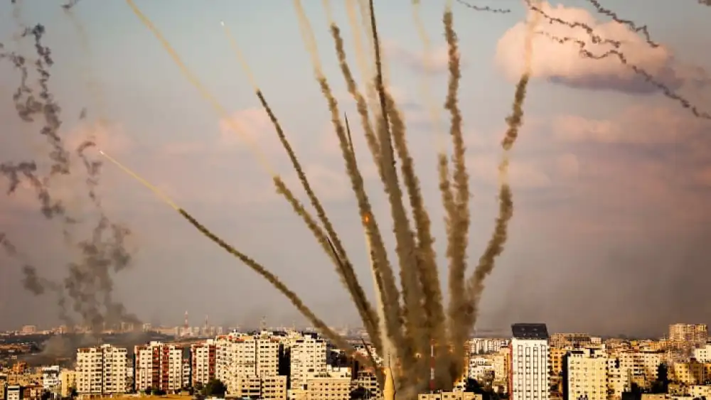 Rockets fired from the Gaza Strip towards Israel, Oct. 10, 2023. Photo by Atia Mohammed/Flash90.