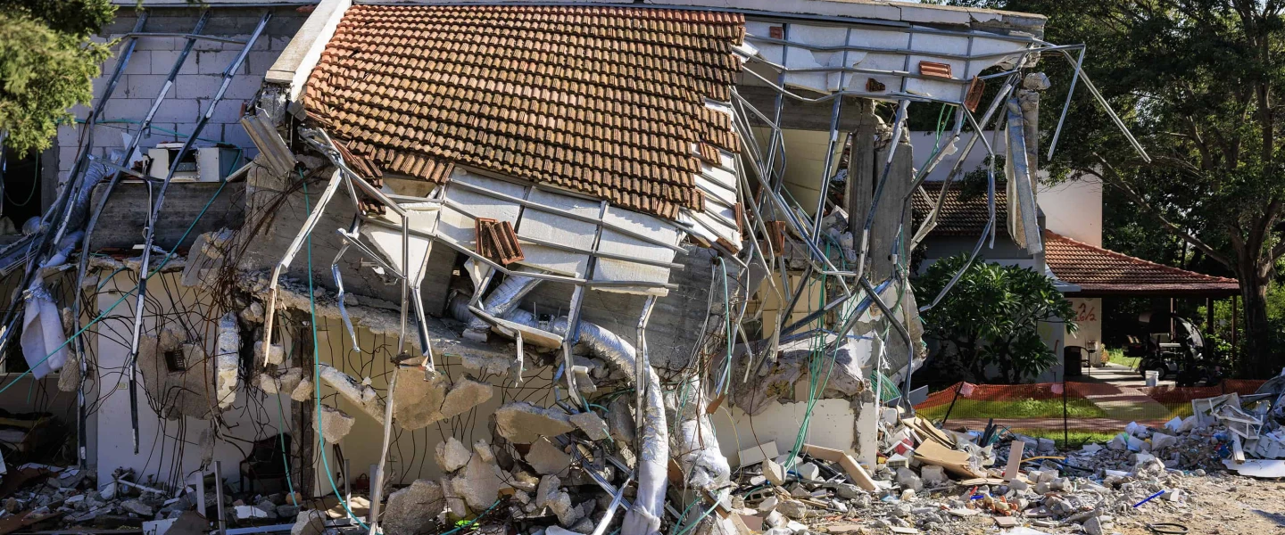 Destruction at Kibbutz B'eri in southern Israel. Dec. 19, 2023. Photo by Moshe Shai/Flash90.