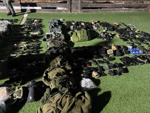 Firearms and other military equipment confiscated by IDF troops during counter-terrorism operations in Judea and Samaria during the week of Feb. 8, 2026. Credit: IDF.
