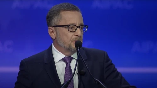 Arthur Stark, chairman of the Conference of Presidents of Major American Jewish Organizations, addressing the 2020 AIPAC policy conference. Source: Screenshot.