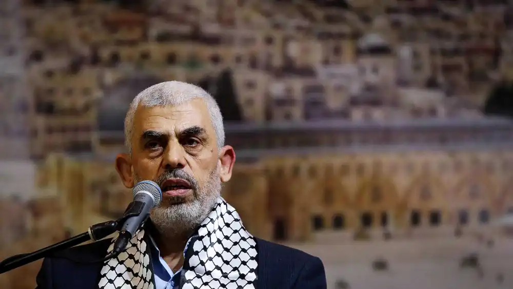Hamas leader Yahya Sinwar speaks at a rally in Gaza City, Nov. 4, 2019. Photo by Abed Rahim Khatib/Flash90.